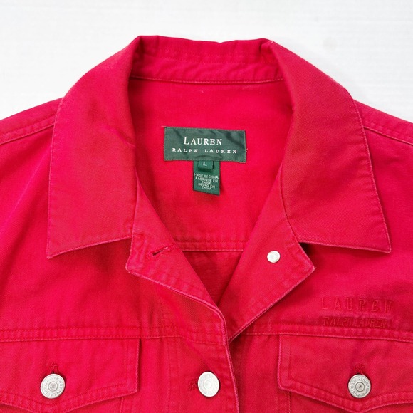 Ralph Lauren Vintage Y2K Cropped Denim Jacket Women's Size L Red - Picture 3 of 7